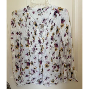 Lucky brand Small textured smocked long sleeve babydoll top floral boho - Picture 1 of 4