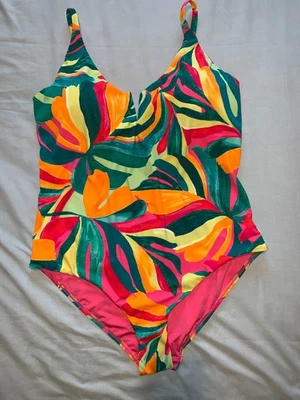 F&F Swimsuit Tropical Print Non-Wired Optional Padded 22 Green Mix BNWT - Image 1 of 3