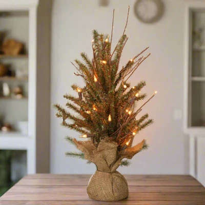 Primitive Christmas Tree German Fir 20 Lights, 18" H Pre Lit Tabletop Rustic - Image 1 of 2