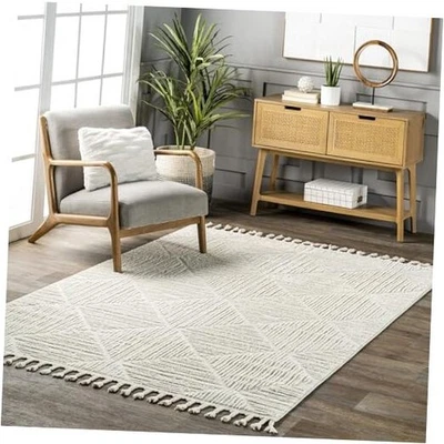  Kerry Textured Geometric Tasseled Area Rug - 4x6 Area Rug Transitional Ivory  - Image 1 of 4