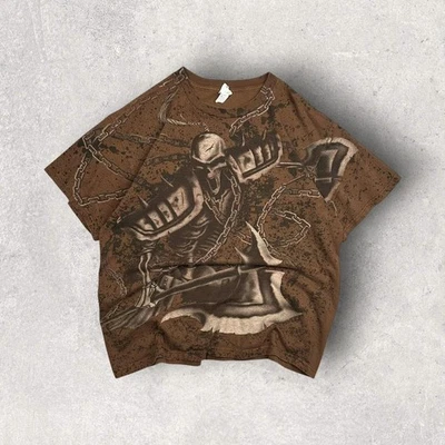 Camiseta Marrón Y2K Grunge AOP Calavera Esqueleto Grande Foto 1 de 4