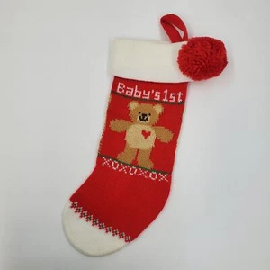 Hallmark Ambassador Baby's First Christmas Knit Stocking 1985 Red - Picture 1 of 7