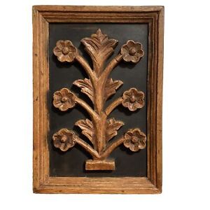 Carved Wall Plaques Wooden Pictures 3D Textured Flowers Retro Art Vintage MCM