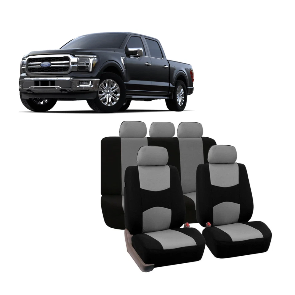 PARA TODOS LOS FORD SERIE F FUNDAS DE ASIENTO DE COCHE GRIS ASIENTO COMPLETO 5 ASIENTOS 9 PIEZAS Foto 1 de 4