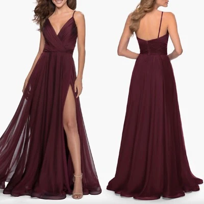 NWT LA FEMME Garnet CHIFFON Pleated Bodice HIGH Slit EVENING Dress BALL GOWN 6 - Image 1 of 4