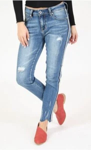 Grace in LA Jeans Women's Distressed Side Stripe Skinny Fit Jeans With Rips - Picture 1 of 35