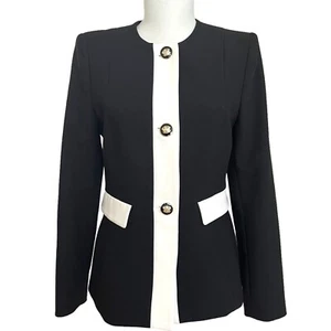Zara Black White Trim Blazer M Jacket Gold Buttons Old Money Quiet Luxury Preppy - Picture 1 of 17
