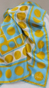 Great Vera Bug Scarf Brightly Colored in Blue and Gold 26" sq - Picture 1 of 4