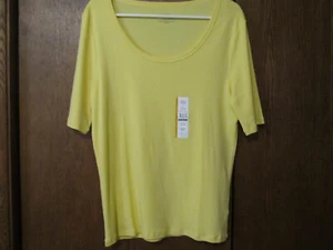 Time and Tru L yellow elbow length sleeve ladies single knit top NWT's - Picture 1 of 3