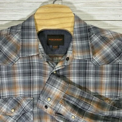 Northwest Territory Shirt Mens 2XLT Tall Blue Orange Plaid Long Sleeve Casual - Image 1 of 4