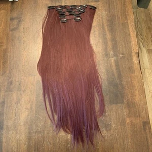Extensiones de cabello sintéticas con clip de cabeza completa rectas para mujer 5 piezas 22" rojo vino - Imagen 1 de 3