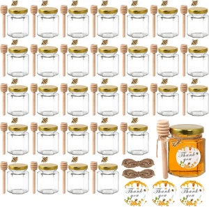 BIGIVACA 3 Ounce Hexagonal Mini Glass Honey Jar with Wooden Dips, 30 Honey Jars - Picture 1 of 12