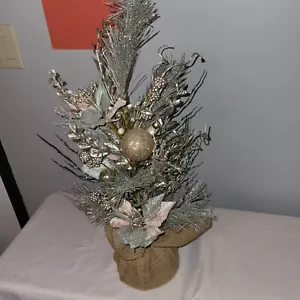 Kurt S. Adler Artificial Mini Christmas Tree With Burlap Base & Silver Accents - Picture 1 of 7
