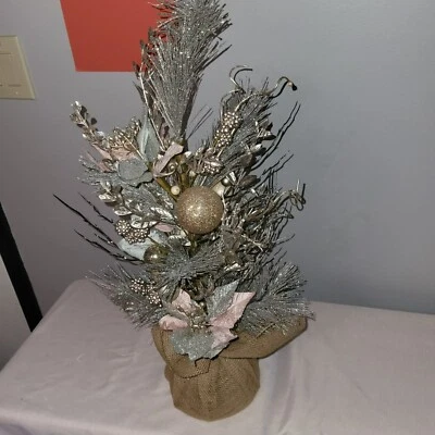 Kurt S. Adler Artificial Mini Christmas Tree With Burlap Base & Silver Accents - Image 1 of 4