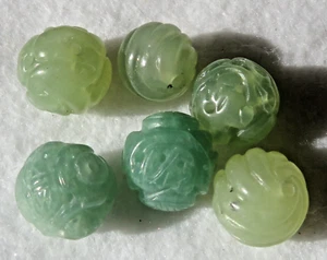Lot of 6 Carved Jade Jadeite Asian? Beads / Stones Green Yellow Tones - Picture 1 of 16