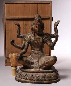 Japanese Bronze Six-Armed Kannon Bodhisattva Statue 11.54inch Buddhism Meiji Era - Picture 1 of 18