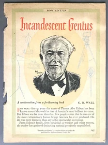[Thomas Edison]  C.B. Wall   Incandescent Genius  Pre-Publication Pamphlet  1954 - Picture 1 of 3