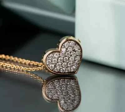 Collar Colgante Corazón Corte Redondo Moissanita Real 2.00Ct Chapado en Oro Amarillo 14K Foto 1 de 4