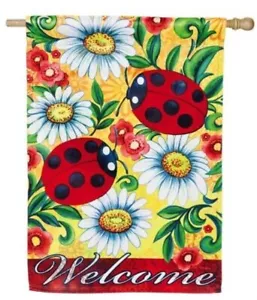 **BANDERA ABIERTA** Ladybugs and Daisy Scroll 13S3626BL CASA DE GAMUZA Bandera 28" x 44" - Imagen 1 de 1