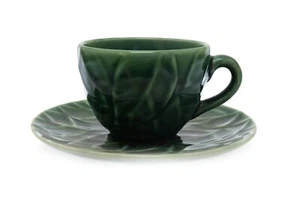 Pier 1 Jade Leaves Green Cup and Saucer Set - Picture 1 of 3