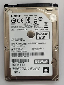 HTS541010A9E680, PN: 0J26213, MLC: DA5218, 17 NOV 14, HGST 1Tb 2.5" HDD - Foto 1 di 2