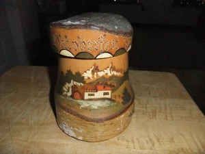 VINTAGE 1987 DEUTSCHES OKTOBERFEST HANDGESCHNITZT BEMALT HOLZ KRUG BECHER 7" HOCH CHALET - Bild 1 von 8