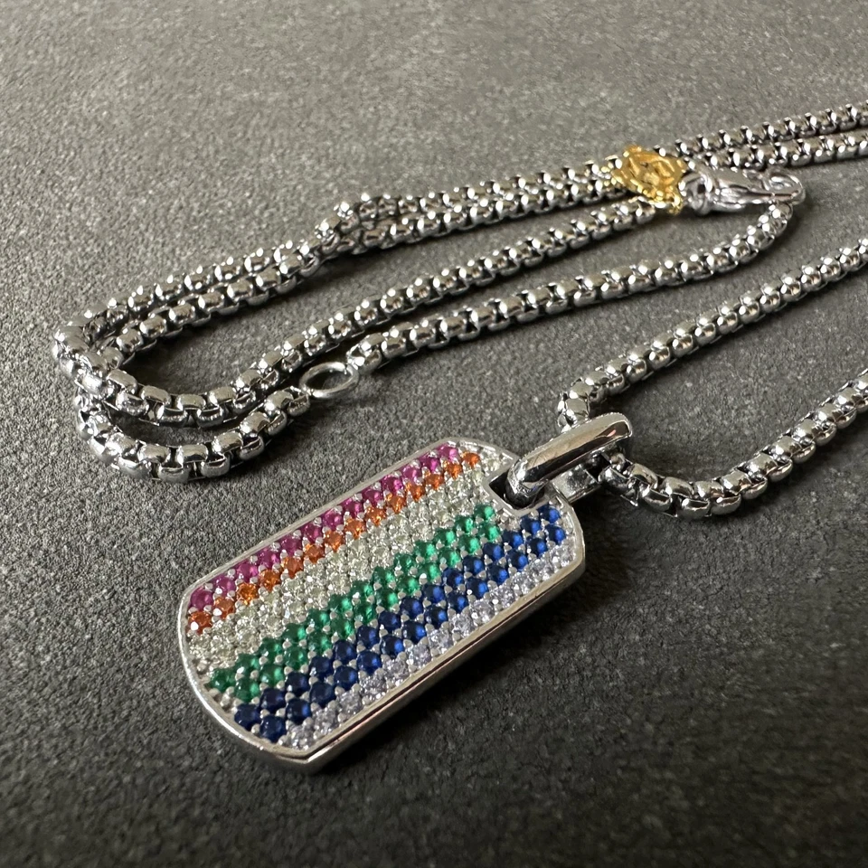 Colgante Etiqueta de Perro Colección David Yurman Chevron Esterlina con Pavé Arco Iris Dia. 22" Foto 1 de 4