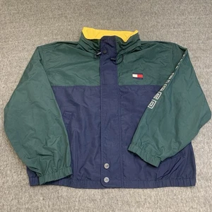 Vtg Tommy Hilfiger Jacket Colorblock 90s Hooded Sailing Windbreaker Coat Men 2XL - Picture 1 of 10
