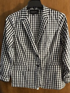Blazer ligero Lafayette 148 negro blanco guinga cuadros algodón sin forro EE. UU. 8 - Imagen 1 de 15