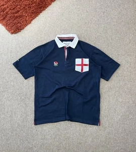 Cotton Traders England Rugby Polo Shirt Size Large Navy Blue Short Sleeve Y2K - Picture 1 of 5