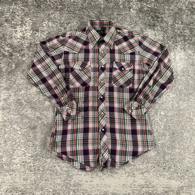 Vintage JC Penney Shirt Mens Small S Plaid Western Pearl Snap Long Sleeve 70s - Image 1 of 4