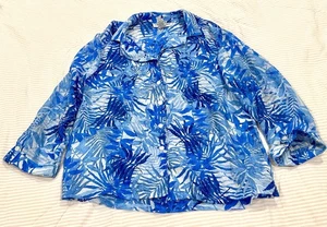 Cathy Daniels M Top Abotonado Azul Blanco Floral Tropical Vacay Playa Hawaiana - Imagen 1 de 8