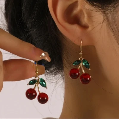 Красивый красный вишни фрукты уха гвоздики кристалл со стразами моды подвеска серьги подарок  - Изображение 1 из 3