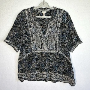 Knox Rose Boho Top Damen XL Blumen Kurzarm Freizeit Bluse Stickerei - Bild 1 von 7