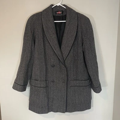 Alorna Vintage Wool Coat Herringbone Double Breasted Wool Size L Gray Black - Image 1 of 4