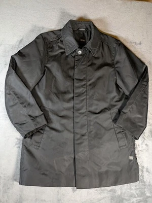 Hugo Boss Car Coat Mens 36R EU 46 Black Corio Mac Hidden Placket Lined Rain - Image 1 of 4