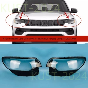 For Jeep Compass 2022-2024 A Pair Headlight Lens Clear Cover + Sealant Glue - Picture 1 of 12
