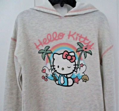 NWT, Hello Kitty Girl's Heather Grey Pullover Hoodie, Beach Theme, Size Youth Lg - Image 1 of 4