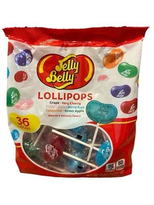 Jelly Belly Lollipops 36 Pieces Bag Grape Cherry Berry Apple Suckers Assorted - Picture 1 of 5