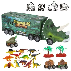 Boys Car Toys Dinosaur Truck Transport Carrier Vehicle Dino Animal Model Gifts - Picture 1 of 16