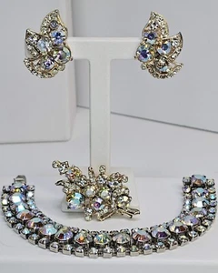 Vintage Colorful Unsigned Costume Set [Bracelet Size 7.25 - Brooch - Earrings] - Picture 1 of 13