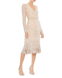 Mac Duggal V-Ausschnitt verziert eine Linie Kleid Akt silber Größe 12 - Bild 1 von 6