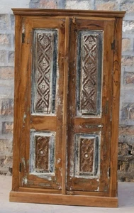 Rustic Carved Cabinet, Vintage Armoire, Whitewash Kitchen Cabinet ECLECTIC BOHO