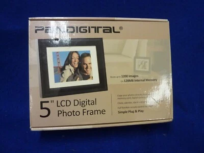NIB PANDIGITAL 5" LCD DIGITAL PHOTO FRAME 128 MB MEMORY STORES UP TO 1200 IMAGES - Image 1 of 4