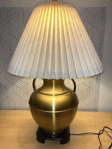 XL Brass Urn Table Lamp Country Farmhouse Style w/ Side Handles & Shade Antique - Picture 1 of 7