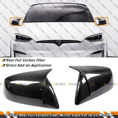 Cubiertas de tapas de espejos laterales estilo bocina M de fibra de carbono completa para Tesla Model X 2016-25 Foto 1 de 4