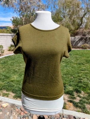 Vintage Olive Green 1960s Wool Off Shoulder Pullover Scoop-Neck Sz10/Med Top EUC - Image 1 of 4