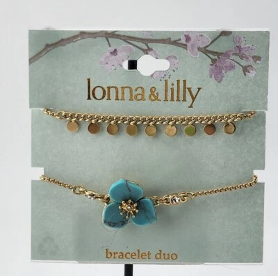 LONNA & LILLY Gold-Tone Rollo, Turquoise Flower Bracelet Set - Image 1 of 3