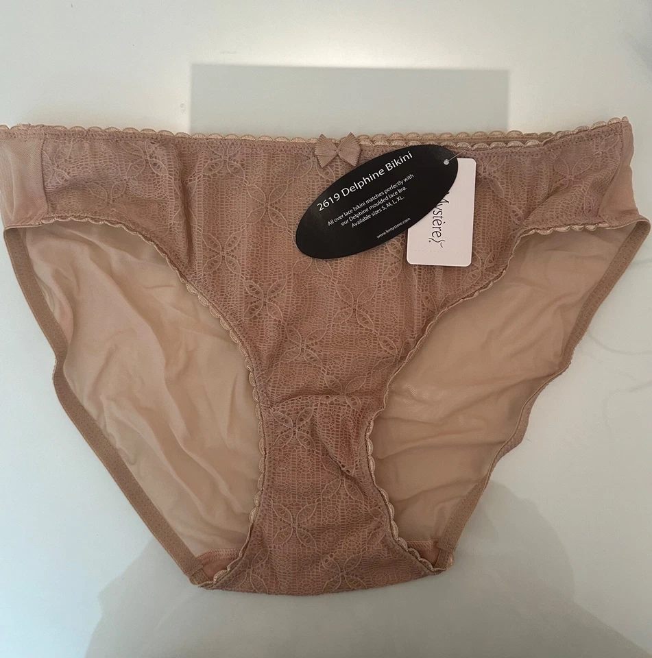 NWT LE MYSTERE DELPHINE LACE TRIM BIKINI PANTIES POLYAMIDE 2619 NATURAL L - Image 1 of 2