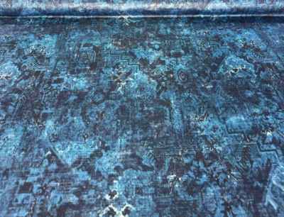 P Kaufmann Totally Floored Blue Midnight Printed Velvet Fabric by the yard - Image 1 of 4